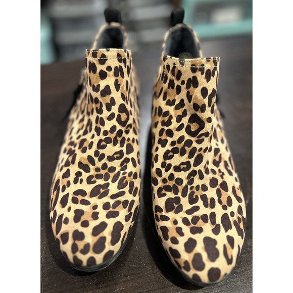 Dr Scholls Rate Zip Up Ankle Boots Leopard Print Tan Black Women's Size 8.5 EUC - Picture 3 of 7